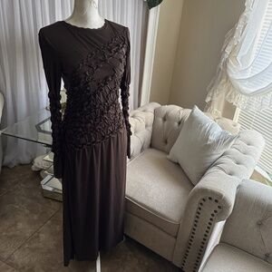 Zara NWT Brown Long Sleeve Scrunched Waist, Casual Dress Size Small